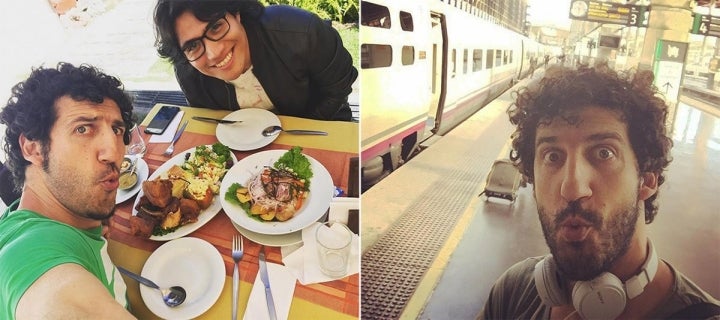 Comida con un amigo en Arequipa y esperando, de nuevo, en una estación de tren. Foto: Facebook