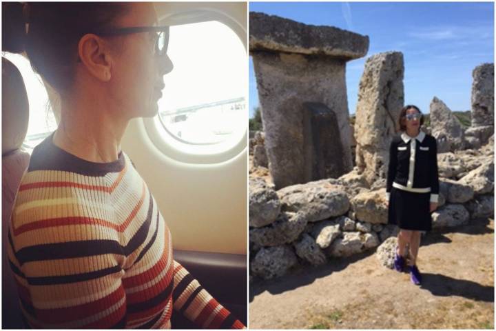 Luz Casal durante un viaje de trabajo y en Menorca haciendo turismo.