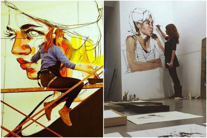 La artista en dos de sus murales. Foto: Instagram