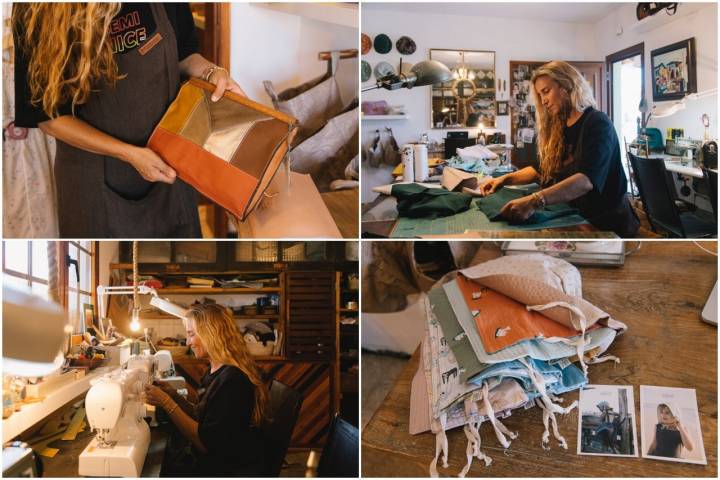 Teresa trabajando en su taller de costura.