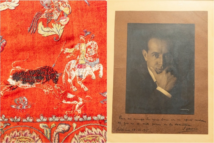 Poncho peruano y retrato del torero Ignacio Sánchez Mejía de la Casona de Tudanca de Cossío.