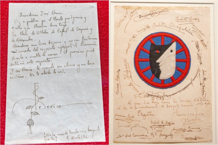 Carta de Lorca y banderín de La Barraca en la Casona de Tudanca de Cossío.