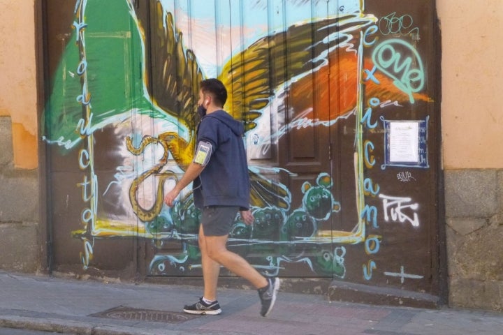 Muchos comercios de la calle Segovia han convertido sus cierres en murales.