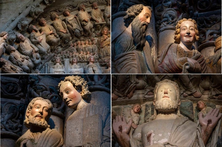 Detalles del Pórtico. Músicos, evangelistas y Cristo en Majestad.