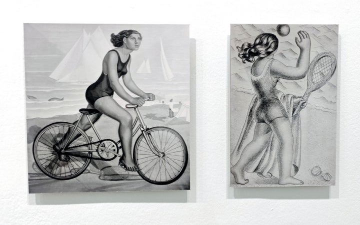 Exposición 'Máscara y compás', antológica de Maruja Mallo. Museo Reina Sofía. Dibujos 'Mujer en bicicleta' y 'Mujer jugando al tenis'. Foto: © Marga Estebaranz
