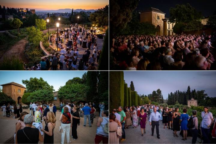 El público disfrutando otros años del Festival de Granada en el Teatro del Generalife y en la Plaza de los Aljibes.