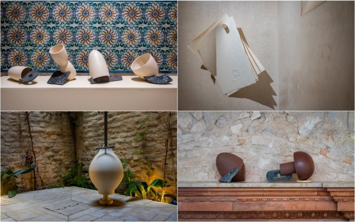 Algunas obras expuestas en la galería de arte Espacio Derivado de Sevilla