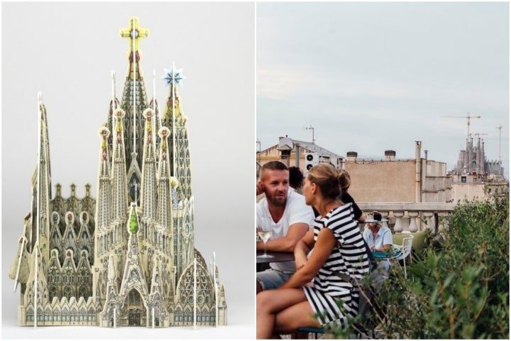 Maqueta de la Sagrada Familia y terraza con vistas en Barcelona