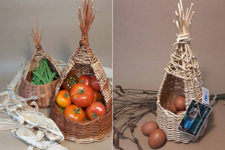 Varios ejemplos de las cestas 'piteiras' de O Carabel Ecocesto.