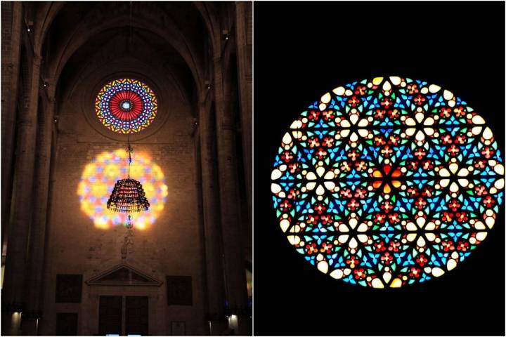 Los juegos de luces de las vidrieras culminan en el 'espectáculo del 8'. Foto: Catedral de Palma.
