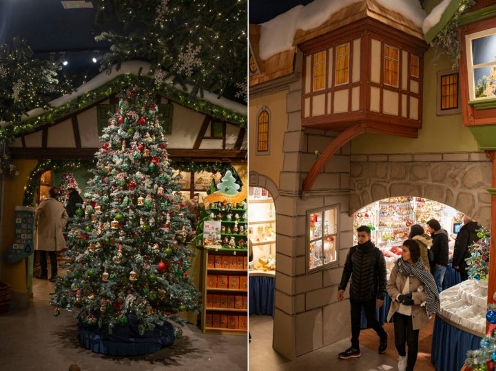 Un árbol de Navidad que llega hasta el techo es el elemento central de la tienda.