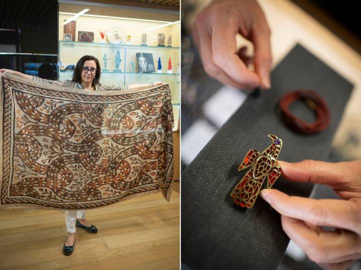 Pañuelos de seda y un broche basado en la Fíbula con forma de águila de Alovera, entre los regalos más originales.