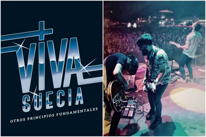 Portada del último disco de Viva Suecia y un momento de la actuación del grupo durante un concierto. Fotos: Facebook.