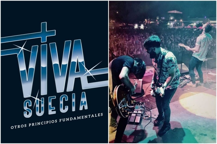 Portada del último disco de Viva Suecia y un momento de la actuación del grupo durante un concierto. Fotos: Facebook.