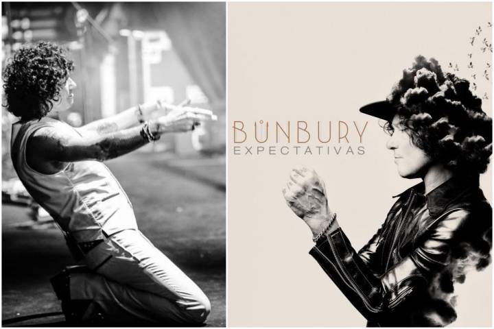 Portada de Expectativas, el disco de Bunbury, y una foto del artista durante un concierto. Fotos: Jose Girl / Facebook.