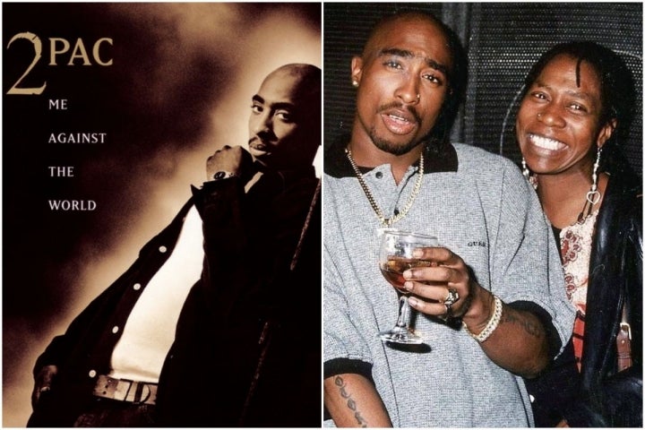 Portada del disco de 2Pac y el artista con su madre en una foto.