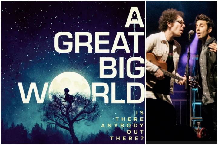 Portada del disco del grupo A Great Big World, y una foto del dúo actuando. Fotos: Facebook.