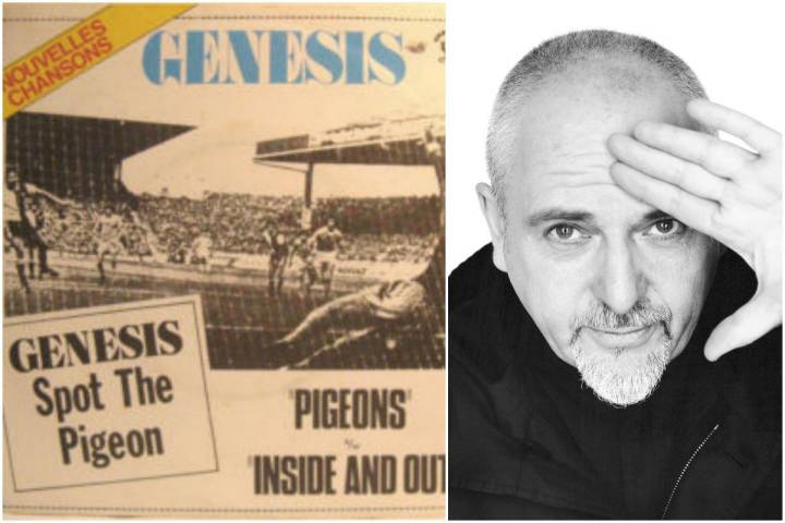 Portada de Lp "Spot the Pigeon" de Génesis y una foto de Phil Collins. Fotos: Facebook.