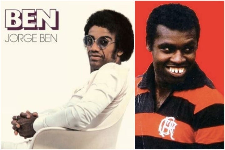 Portada del disco de Jorge Ben y un retrato del Fio Maravilha, un jugador brasileño. Fotos: Facebook