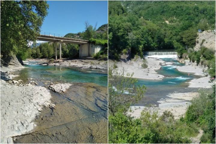 El río Bellos se desmelena cuando entra en la tranquilidad del valle de Puyarruego. Foto: Ayuntamiento de Puértolas
