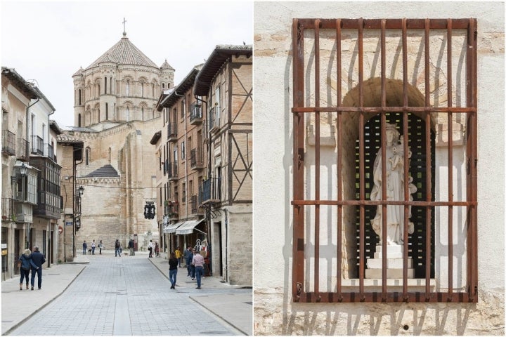 La colegiata desde la plaza Mayor y la fachada del Convento de las Carmelitas. Dos puntos que visitar.