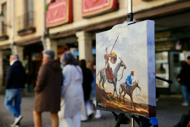Cuadro de Don Quijote en una calle de Alcalá de Henares (Madrid).