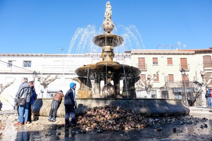 Los quintos de cada año son los encargados de distribuir la hortaliza por Piornal.