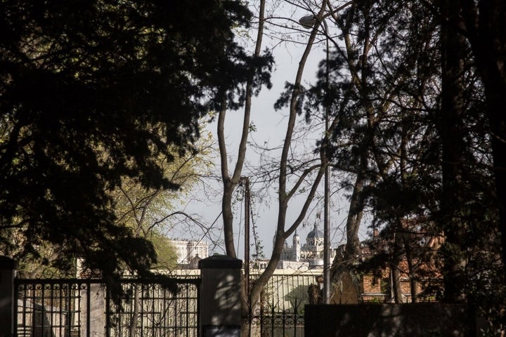 Vistas de la catedral de La Almudena desde el cementerio de La Florida, en Madrid.