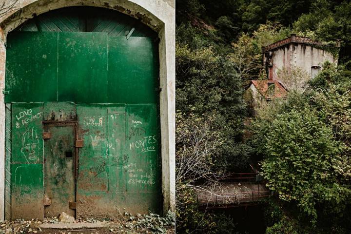 Una central hidroeléctrica abandonada y comida por la vegetación en A Capela.