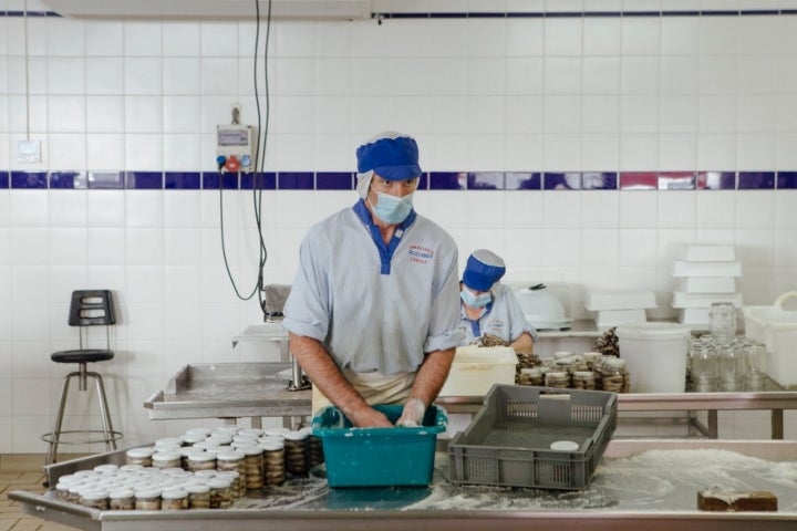 Anchoas de L'Escala: hombres en las conserveras