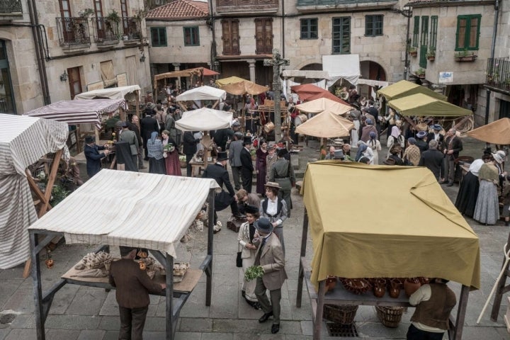 La Plaza da Leña, en Pontevedra, sirvió para recrear un mercado.