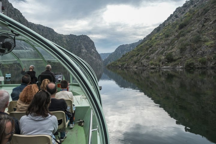 El barco surcando el Duero con Elvira explicando el entorno.