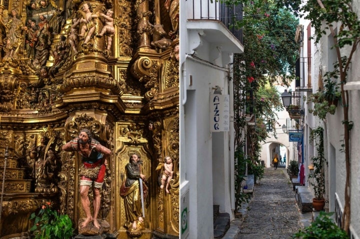 Cadaqués: altar de la iglesia y calle