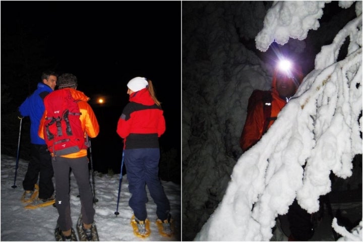 Observando la salida de la luna en el Macizo de Peñalara y los pinos congelados. Foto: Nuria Hijano (MontNature).