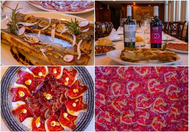 Tuétano gratinado, carpaccio y cecina de buey en 'El Riscal'.