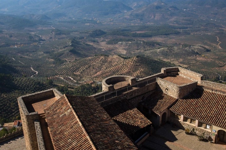 Un manto de olivares se extiende a los pies del castillo.