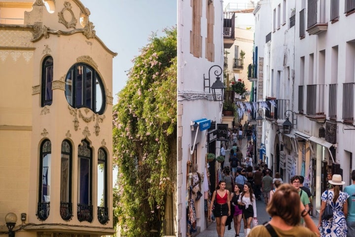 Palacete de 'americano' y calle del barrio de pescadores de Sitges